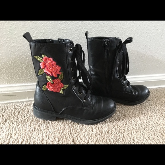 black combat boots with roses